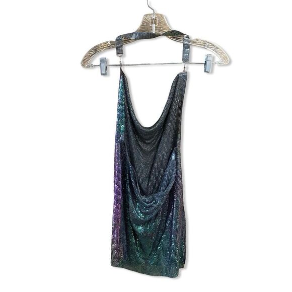 Superdown paula drape mini dress chainmail metal black purple NWT XS - Picture 5 of 10